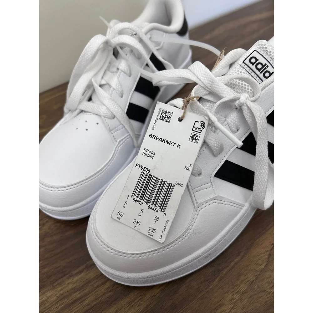 Adidas Breaknet White Black Tennis Sneakers‎ FY9506 Kids 5.5 Women 7 NEW